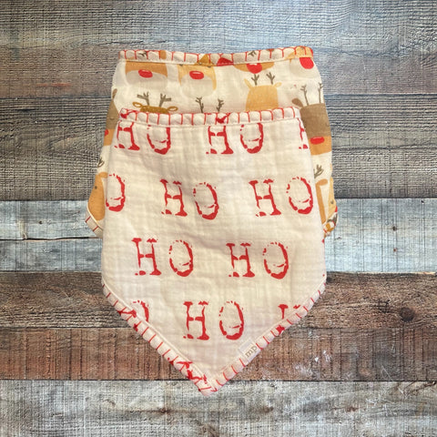 Mudpie Ho Ho Ho and Rudolph Set of Two Bandana Bibs (sold as a set)