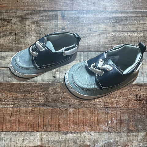 Hudson Baby Gray/Navy Boat Shoes Crib Shoes- Size 6-12M (Like New)