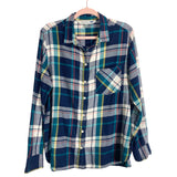 Old Navy Teal/Navy Plaid The Classic Shirt Flannel Button Up- Size XL