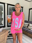 Comfort Colors Neon Pink USA Muscle Tank- Size L
