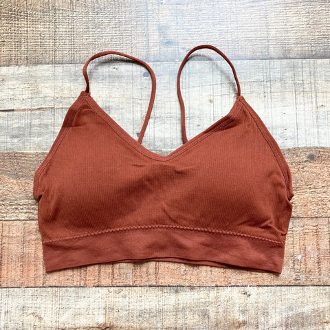 No Brand Wine Ribbed Padded Sports Bra- Size ~S (fits like small)