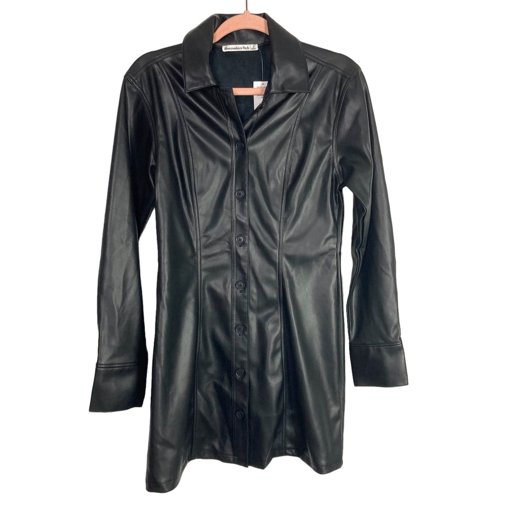 Abercrombie & Fitch Black Faux Leather Shirt Dress NWT- Size S – The Saved  Collection