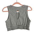 Listicle Heather Gray/White Striped Elastic Hem with Back Cut Out Cropped Tank- Size S (see notes)