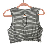 Listicle Heather Gray/White Striped Elastic Hem with Back Cut Out Cropped Tank- Size S (see notes)