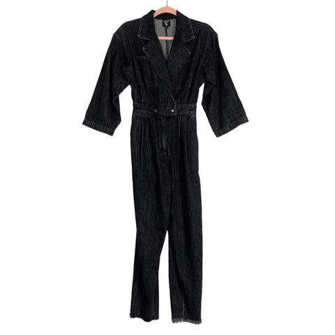 Prps Goods & Co Black Denim Surplice with Raw Hem Jumpsuit- Size XS