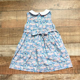 Sweet Dreams Blue/Pink/Green Floral Print with White Collar and Back Bow Dress- Size 3