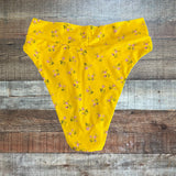 Aerie Yellow Floral Print High Cut Cheeky Swim Bottoms - Size M