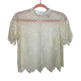 Forever 21 Contemporary Cream and White Crochet Lace Top- Size S