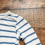 Angel Dear Cream/Blue Striped Ribbed Zip Up Footie Outfit- Size ~3-6M (see notes, no size tag, fits like a 3-6M)