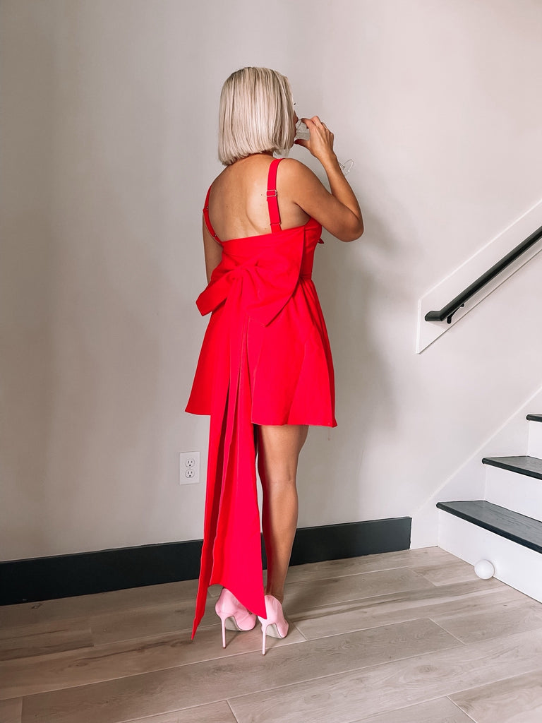 AURA Red Back Bow Dress- Size XS – The Saved Collection