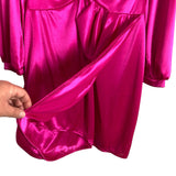No Brand Hot Pink Shimmery Satin Twist Front with Faux Wrap Skirt Dress- Size XL (see notes)