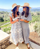 Goodnight Macaroon Cream and Blue Partially Lined Eyelet Back Cutout Dress- Size M (see notes)