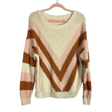 Pink Lily Cream Pink Brown Chevron Open Knit Sweater- Size M