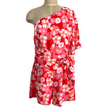 BTFBM Red and Pink Floral Belted One Shoulder Romper NWT- Size XL