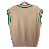 SANDRO Cream Wool/Cashmere V-Neck Green Trim Sweater Vest- Size ~M/L (no size tag, fits like M/L)