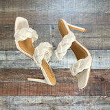 Express White Double Braided Leather Strap Stilettos- Size 9 (see notes)