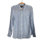 J. Crew Classic White/Blue Striped Cotton/Linen Blend Gauze Button Up- Size 8 (sold out online)