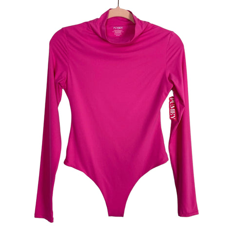 Pumiey Hot Pink Mock Neck Long Sleeve Bodysuit NWT- Size M