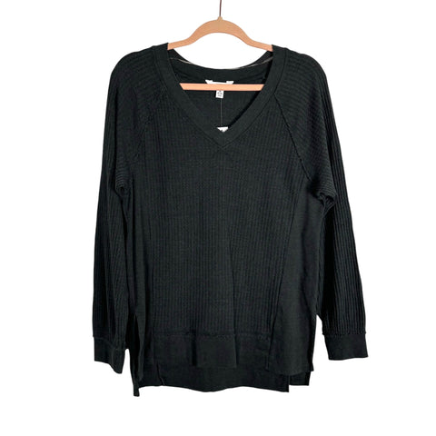 Time and Tru Washed Black Waffle Knit Pullover NWT- Size M