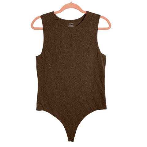 Nuuds Heather Brown Classic Crewneck Tank Thong Bodysuit-Size L