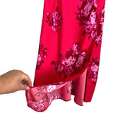 Scoop Hot Pink Floral Satin with Side Slit Slip Midi Dress- Size S (see notes, sold out online)