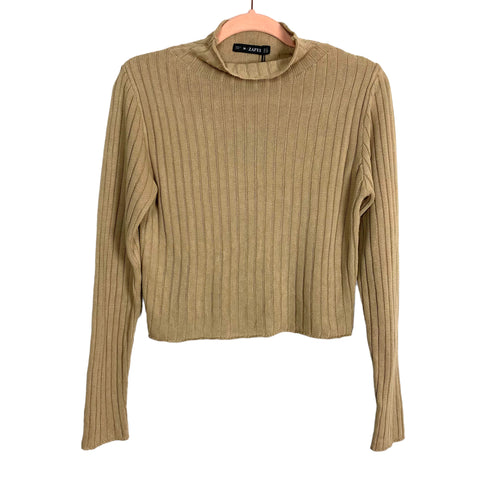 Zaful Mocha Ribbed Knit Mock Neck Cropped Sweater NWT- Size M