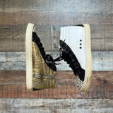 P448 Cracked Gold Textured and Printed Toe High Top Sneakers- Size 37