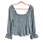 Who What Wear Chambray Twill Ruffle Smocked Top NWT- Size S
