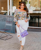 ASTR The Label Floral Sheer Sleeve Smocked Back Top- Size XL (see notes)
