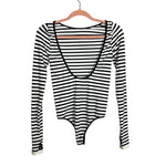 Intimately Free People White/Black Stripe Scoop Back Bodysuit - Size XS/S