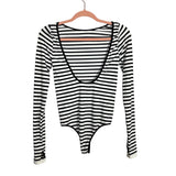 Intimately Free People White/Black Stripe Scoop Back Bodysuit - Size XS/S