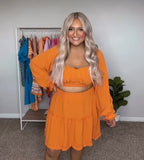 Lyaner Orange Off the Shoulder Cropped Top and Skirt Set- Size L (sold as a set)