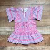 Bell by Alicia Bell Pink Flowers and Patterned Stripes V-Neck with Tie Dress- Size 4