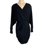 Love Tree Black Ribbed Surplice with Tie Belt Dress- Size 1X/2X