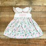 The Smocking Place Pink/Green Floral Print Corduroy Harper Smocked Dress- Size 3T