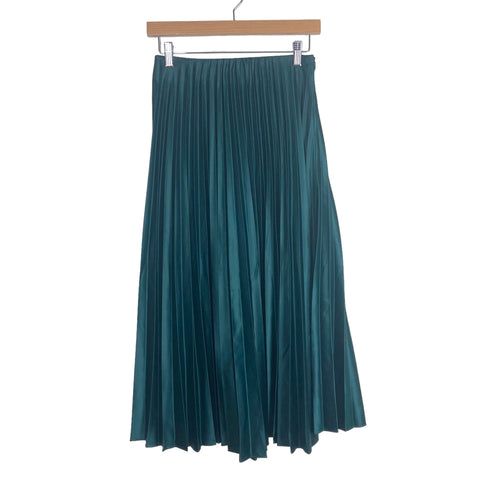 Zara Green Satin Pleated Elastic Side Zipper Skirt- Size S