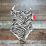 Sofia by Sofia Vergara Cream/Black/Brown Zebra Print with Back Cut Out Underwire One Piece NWT- Size S