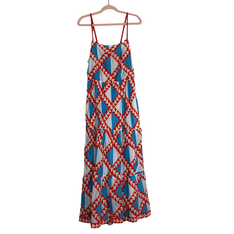 Banjanan Red/White/Blue Pattern Diamond Patchwork Maxi Dress- Size ~L – The  Saved Collection