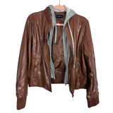 Evereve Cognac Faux Leather Jacket with Removable Knit Hoodie Dickey- Size M (sold out online)