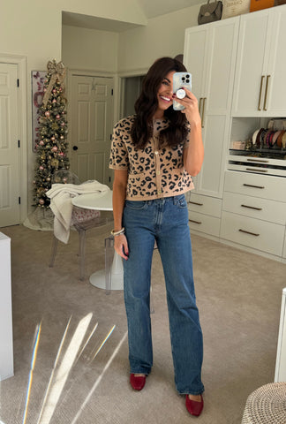 Abercrombie & Fitch Leopard LuxeLoft Short-Sleeve Cardigan - Size S