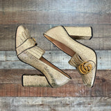 Gucci Gold Crinkle Leather Logo Block Heels- Size 36 (see notes)