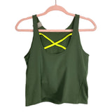 Adidas Olive Green with Built-In Padded Bra and Neon Cross Cross Straps Cropped Tank NWT- Size L