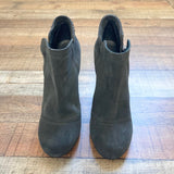 Pre-Owned Chanel Dark Gray Glitter Suede with Chain Trim Booties- Size 40 (see notes)