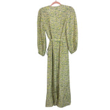 No. 6 Store Pink/Greens Printed Silk Blend V-Neck Wrap Dress- Size 0