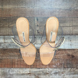 Manolo Blahnik Clear Double Strap with Crystal Ring Buckle Heels- Size 36.5 (sold out online)