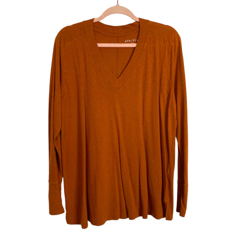 Ava & Viv Rust Long Sleeve V-Neck Top- Size 1X