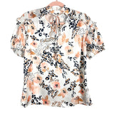 No Brand Satin with Smocked Ruffle Shoulders and Tie Neck Top- Size S
