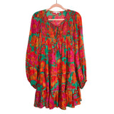 Olivaceous Pink Orange and Green Floral Dress- Size L