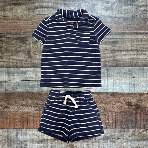 Cat & Jack Navy and White Striped Two Piece Short Set- Size 18M