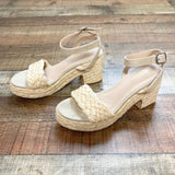 Scoop Raffia Suede Ankle Strap Platform Sandals- Size 7.5 (see notes, sold out online)